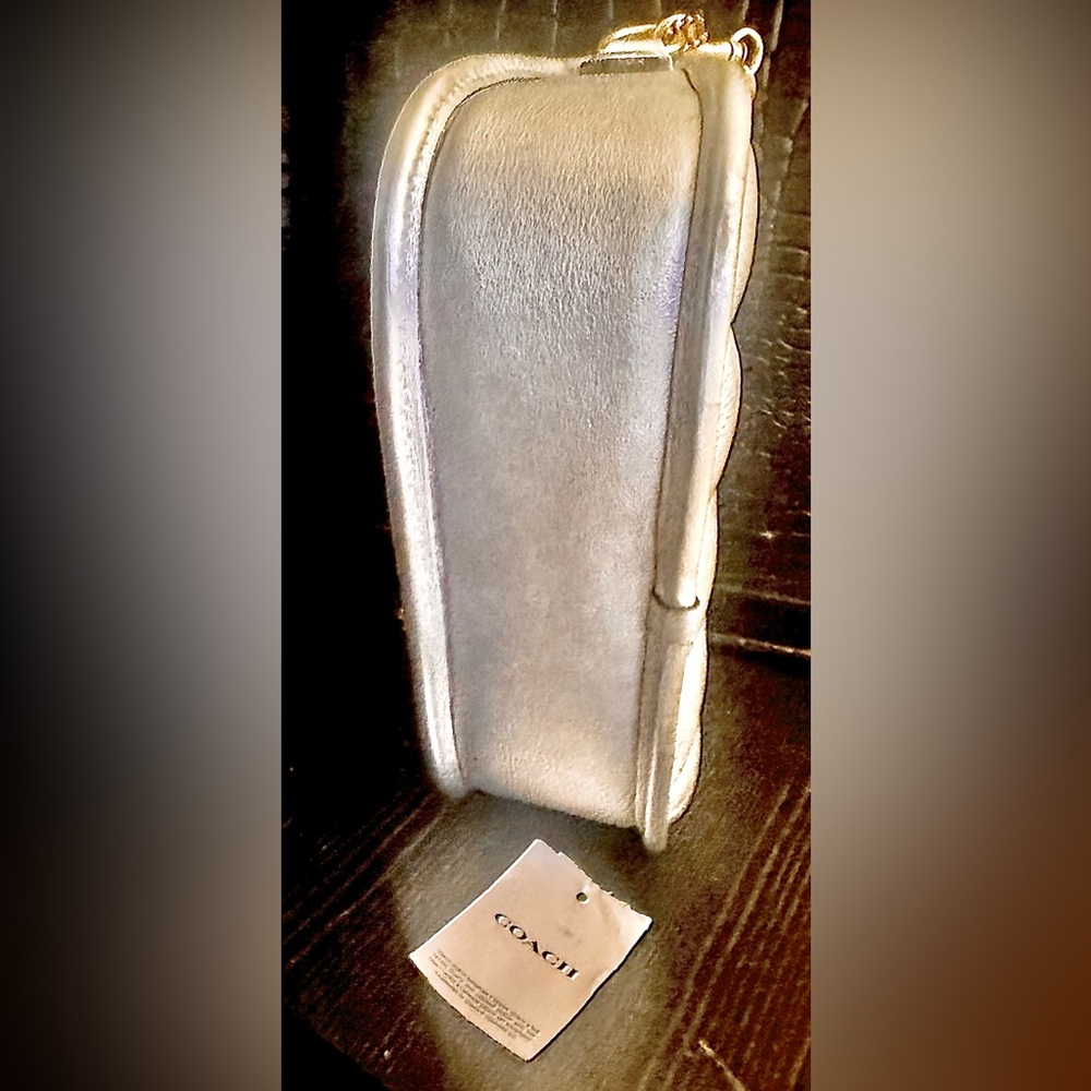 Coach Swinger 20 Metallic Silver Clutch with Gold Chain - Picture 8 of 9